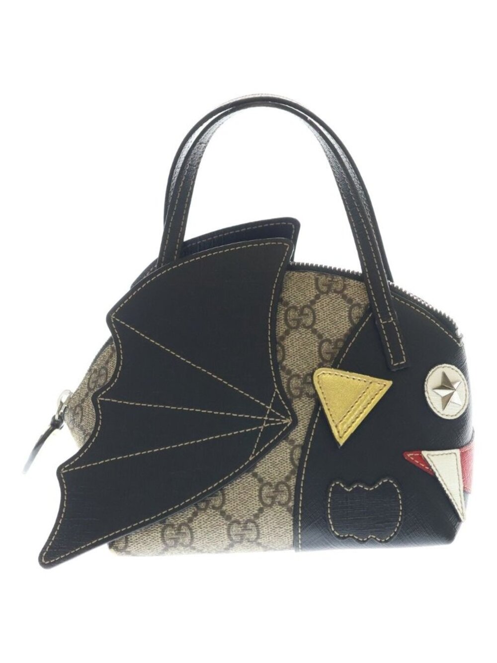 Gucci Children's GG Supreme Handbag Black Beige Leather Silver - Picture 2 of 8